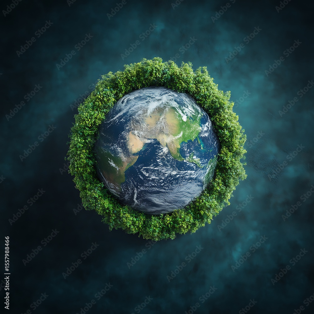 Fototapeta premium Lush greenery encircles a detailed Earth globe