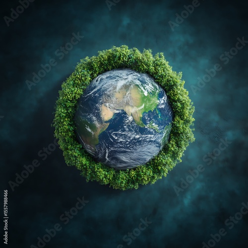 Lush greenery encircles a detailed Earth globe