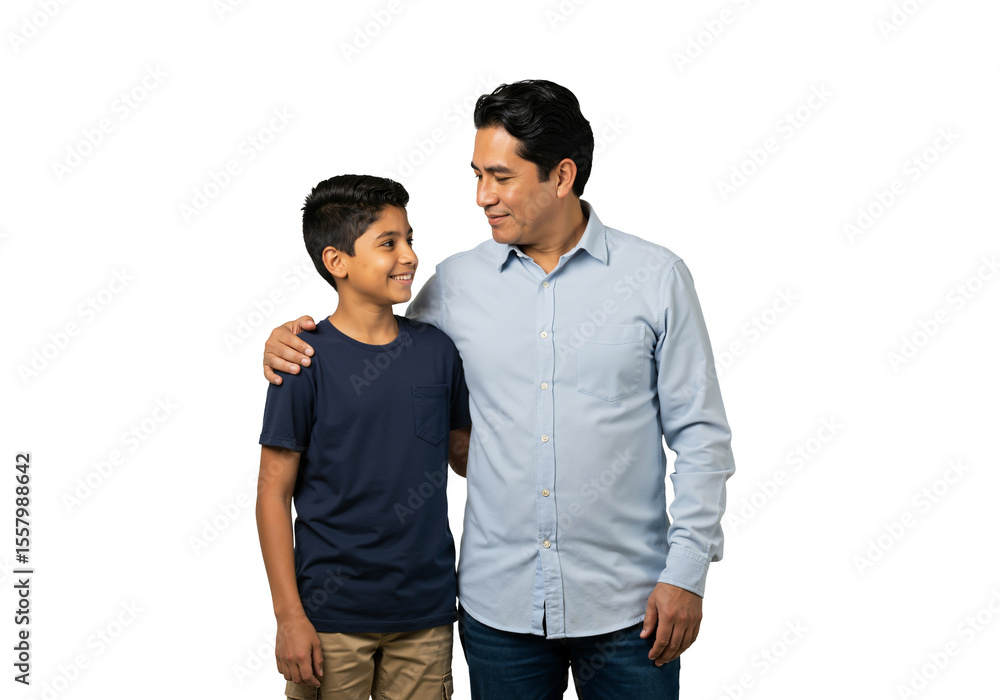 Happy Father and Son Portrait Smiling Together in Studio Happy Father and Son Portrait Smiling Together in Studio