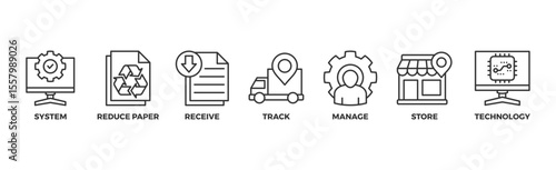 Document management banner web icon illustration concept with icon of system, reduce paper, receive, track, manage, store, cloud and technology