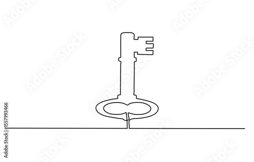 key continuous one line drawing, Key one line continuous drawing. Home key continuous one line illustration. Vector minimalist linear illustration, continuous line drawing of key vector illustration.