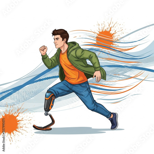  Man with Prosthetic Legs Running – Dynamic Motion Illustration