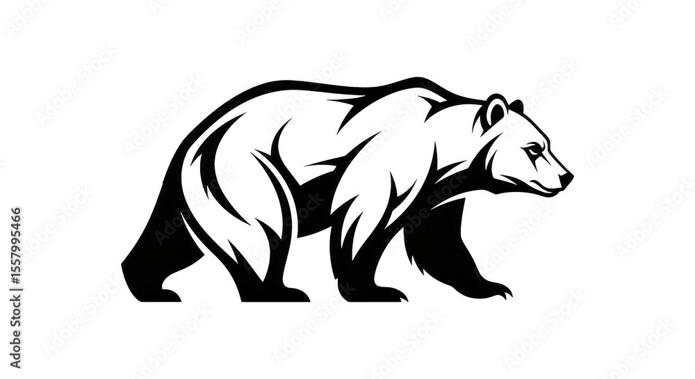 Fototapeta premium Line Art Bear Silhouette On Black