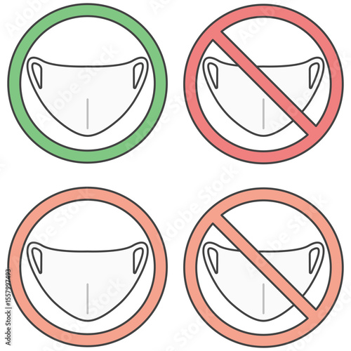 イラスト素材：布・ウレタンマスクの着用・感染症対策のお願いについて＜賛成/反対/許可/禁止＞