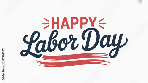 Retro Happy Labor Day with Red and Blue Lettering on an OffWhite Background