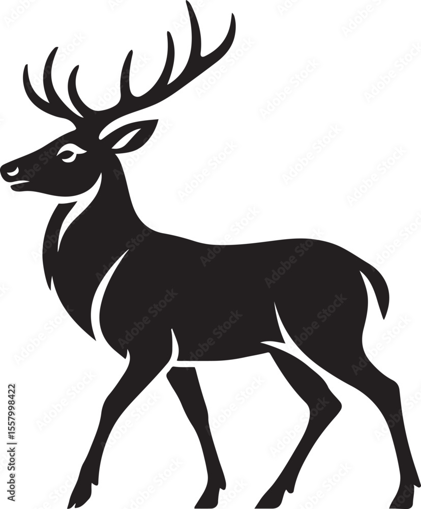 Fototapeta premium Deer in profile elegant black silhouette, Forest animal minimal side pose