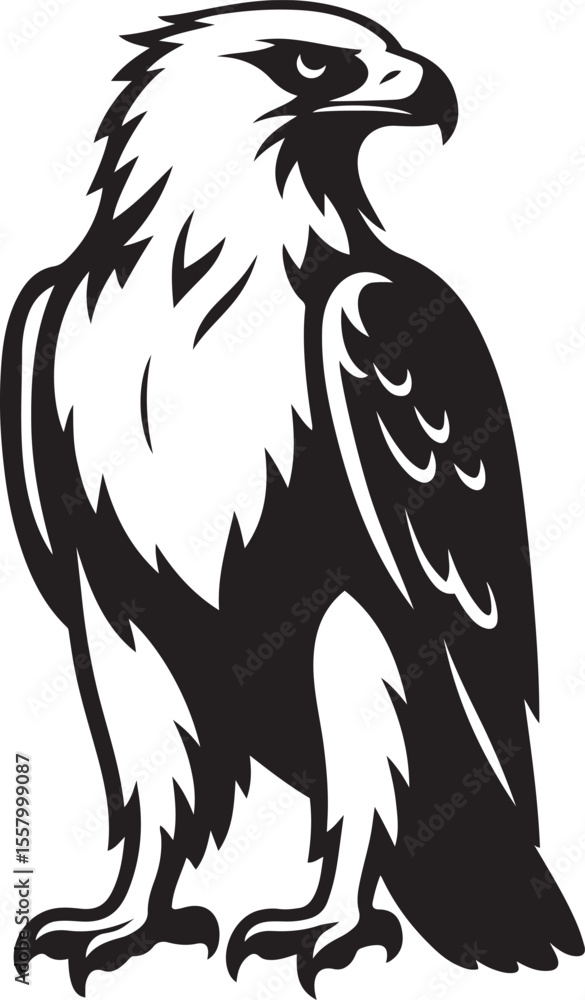 Obraz premium Eagle silhouette powerful bold line art, Bird of prey strong vector design