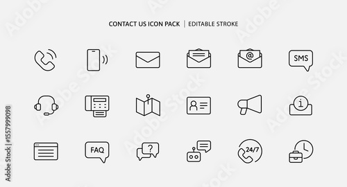 Contact us icon set for customer service and call center. Communication support by email, mobile phone, sms marketing, chat message and FAQ information on website in 24 hours.
