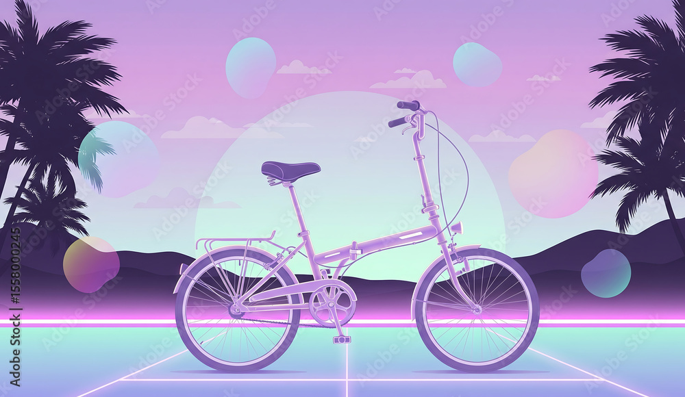 Fototapeta premium Lavender Retro Folding Bicycle with Spoked Wheels.