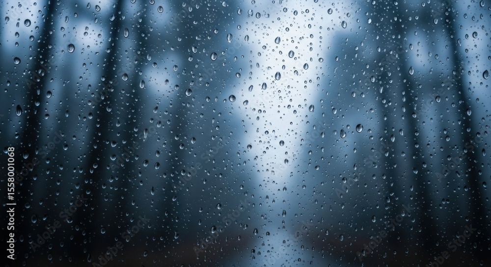 Obraz premium Abstract Close Up Of Water Droplets On Glass With Blurred Forest Background