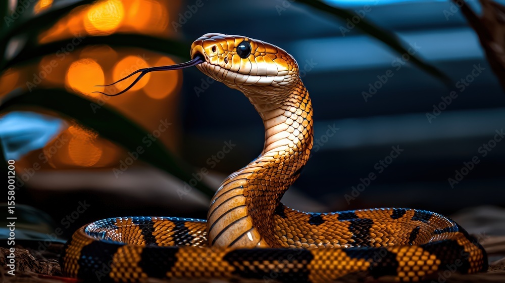 Fototapeta premium Captivating cobra snake exhibiting stunning colors in natural habitat close-up photography wildlife enthusiast environment