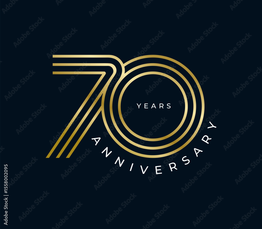 Fototapeta premium 70 Years Anniversary design vector illustration. Unique 70 years logo design template. In gold color