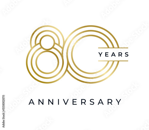 80 Years Anniversary design vector illustration. Unique 80 years logo design template. In gold color