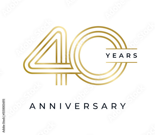 40 Years Anniversary design vector illustration. Unique 40 years logo design template. In gold color