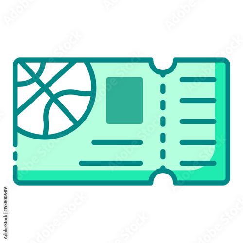 game ticket green filled line icon for basketball match entry pass