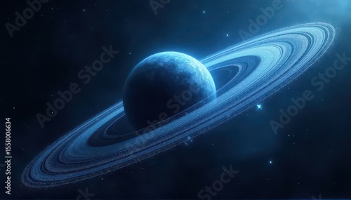 Glowing planet rings in dark space