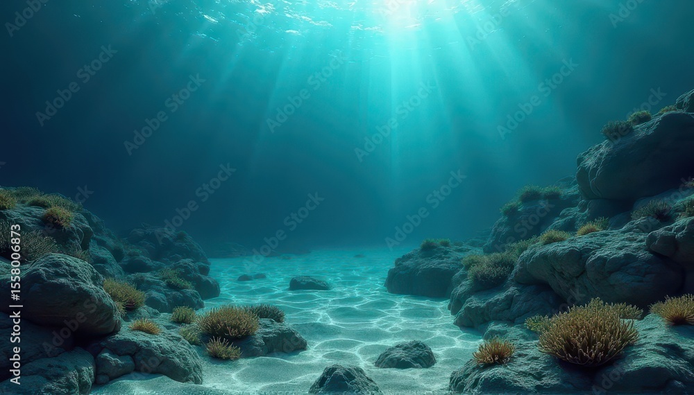 Fototapeta premium Underwater scene with rocks and plants