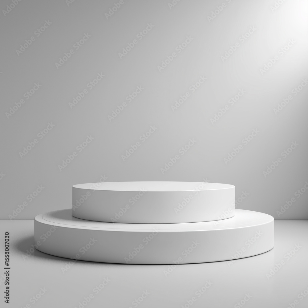 Simple White Circular Podium with Minimalist Design for Product Display on Studio Stage. Ai Generated Images Simple White Circular Podium with Minimalist Design for Product Display on Studio Stage. Ai Generated Images