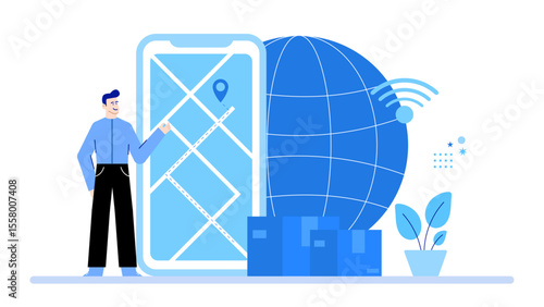 Global delivery tracking through smartphone app; suitable for logistics companies, ecommerce businesses, technology blogs, and worldwide shipping platforms.