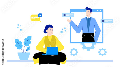 Online video conferencing with a plant, suitable for virtual meetings, ecofriendly businesses, nature themed presentations, environmental webinars, and sustainable conferences.