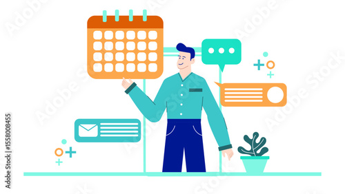Man using a calendar app to schedule appointments. Suitable for business, technology, scheduling, time management, and calendar related concepts.