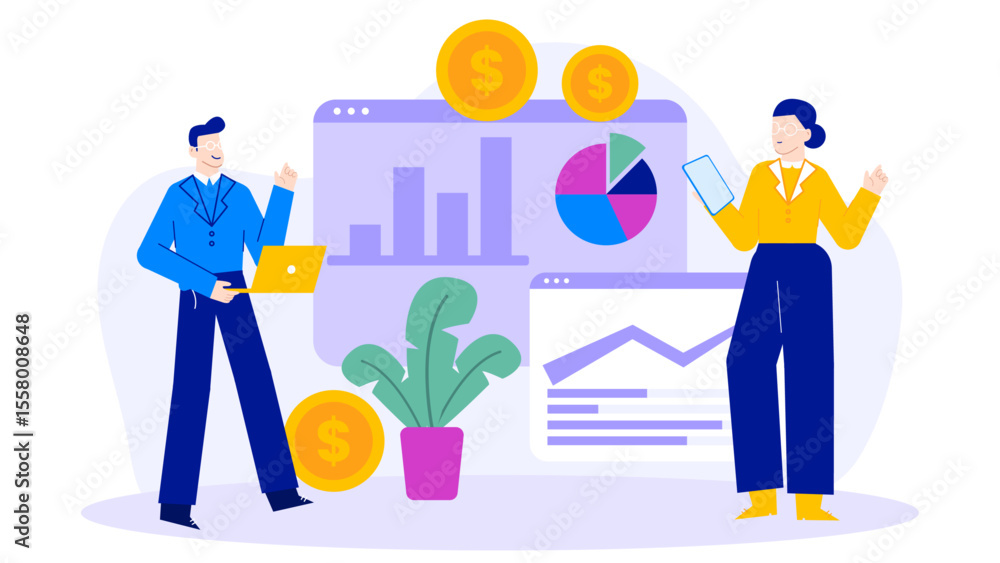 Business people analyze financial data together. Suitable for business presentations, financial reports, corporate websites, and marketing materials. Business people analyze financial data together. Suitable for business presentations, financial reports, corporate websites, and marketing materials.
