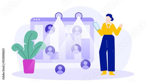 Woman analyzing user growth data on tablet. Suitable for business presentations, digital marketing concepts, data analysis articles, technology blogs.