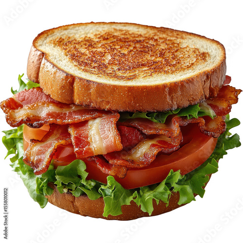 Classic blt sandwich with crispy bacon fresh lettuce and ripe tomato slices between toasted bread isolated on transparent background