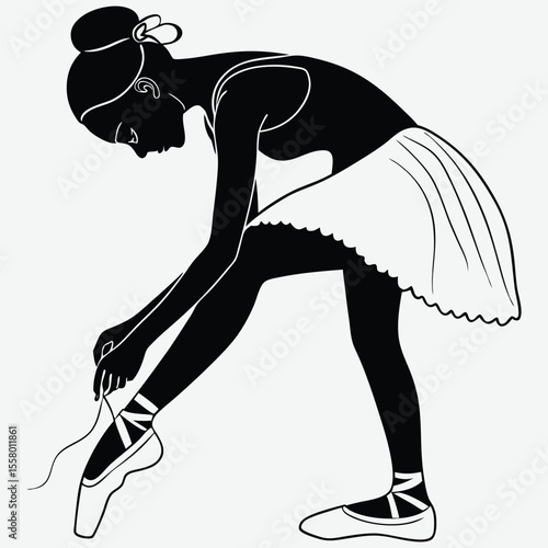A ballerina tying her shoes image silhouette design vector art and illustration