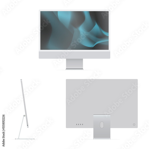 Realistic Computer silver color 3D realistic vector mockup isolated Vector