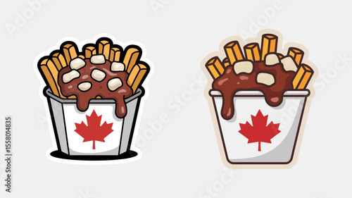 Delicious Cartoon Poutine with Maple Leaf Container Design
