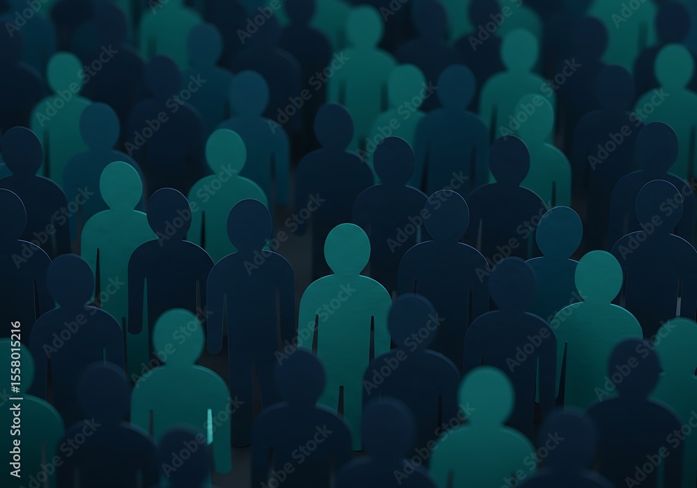 Obraz premium A large crowd of teal and dark blue paper people