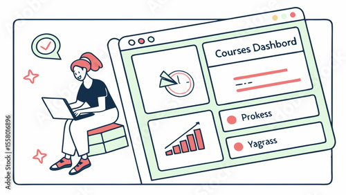 Online Learning Dashboard Illustration with Student Progress Tracking. E-learning platform for course management and virtual education.