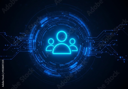 Digital group icon glowing in a blue technology background