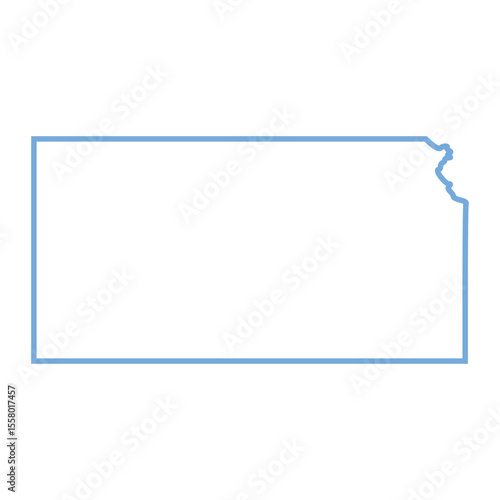 A blue outline of the state of Kansas on white background	