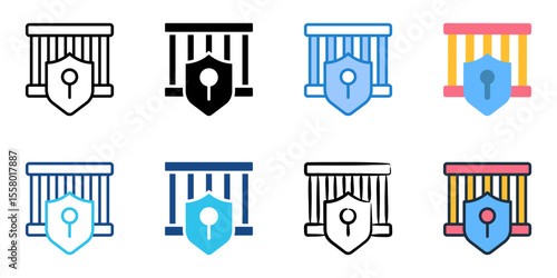 Security cages icon set multiple style collection 
