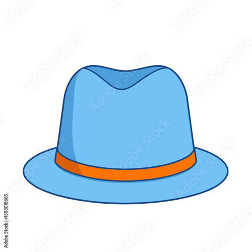 Light blue fedora hat with orange band isolated on white background