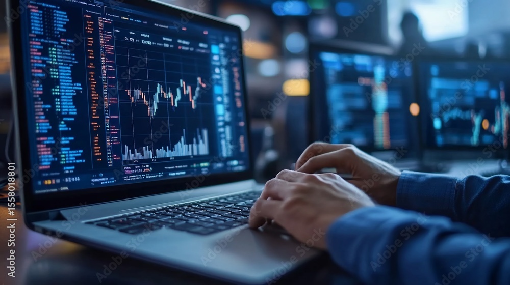 Analyzing stock market data on a laptop for financial investment Analyzing stock market data on a laptop for financial investment