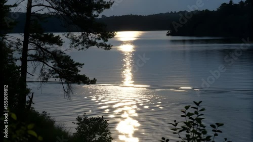 Lake Reflection Sunset Glimmer Serene Water Horizon Calm Scene