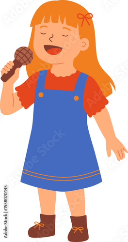 Girl Singing Happily into a Microphone

