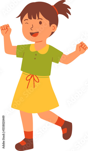 Girl Dancing Cheerfully in Colorful Outfit

