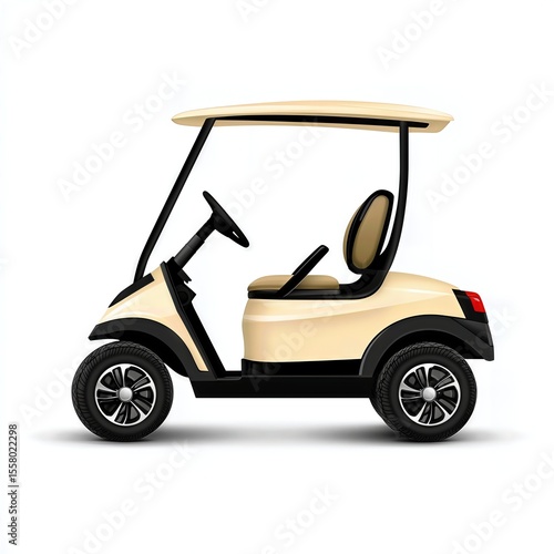 Beige Golf Cart with Black Accents on White Background
