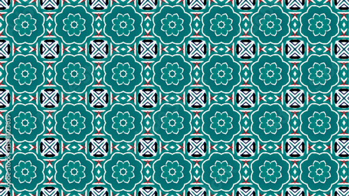 Modern pattern with geometric and floral decorative elements.