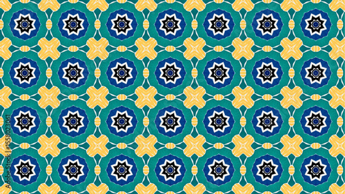 Modern pattern with geometric and floral decorative elements.