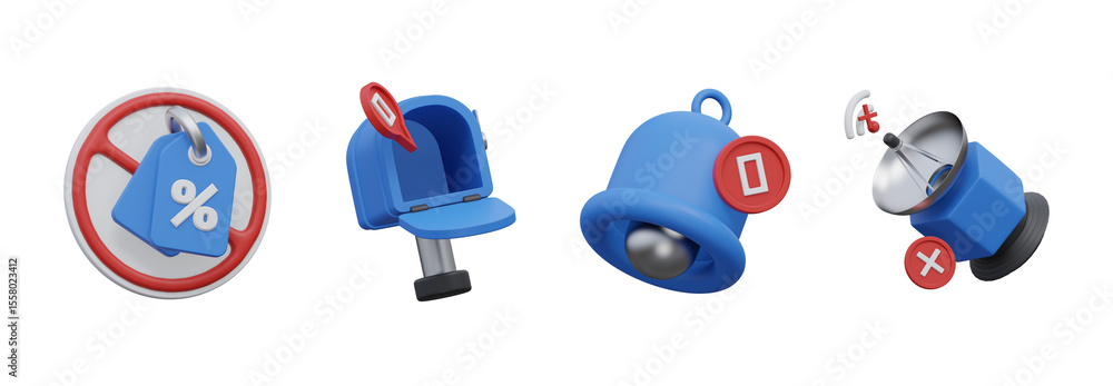 Fototapeta premium 3D render notification and communication error icon set