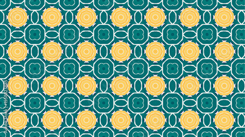 Modern pattern with geometric and floral decorative elements.