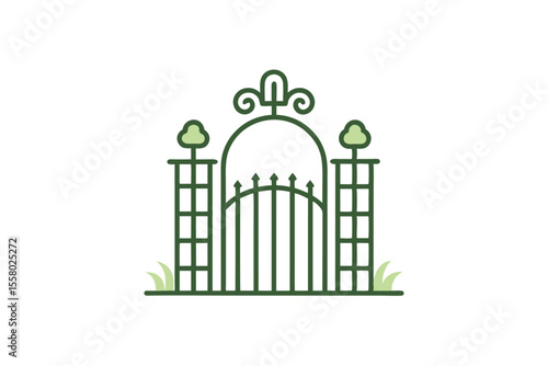 Artistic Garden Gate Line Art Design on White Background