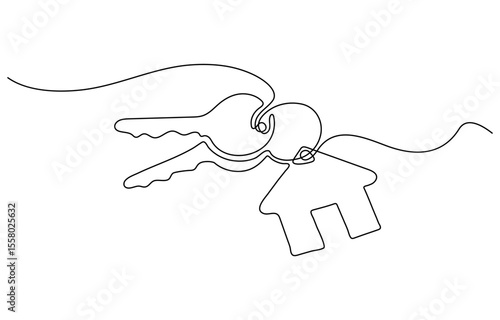 key continuous one line drawing, Key one line continuous drawing. Home key continuous one line illustration. Vector minimalist linear illustration, continuous line drawing of key vector illustration.