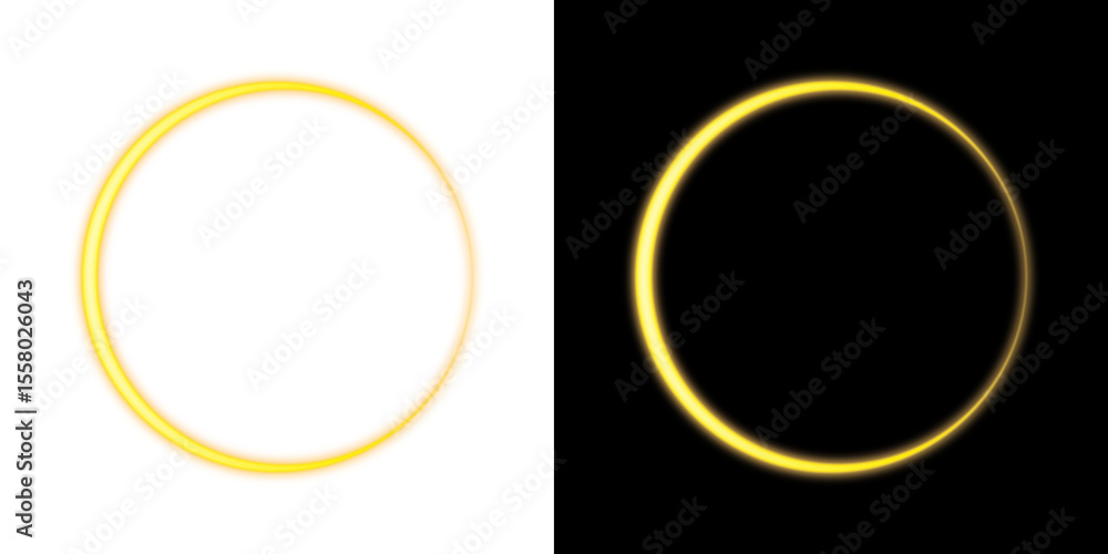Fototapeta premium Yellow Glowing Ring Light Effect - Transparent and Black Background 