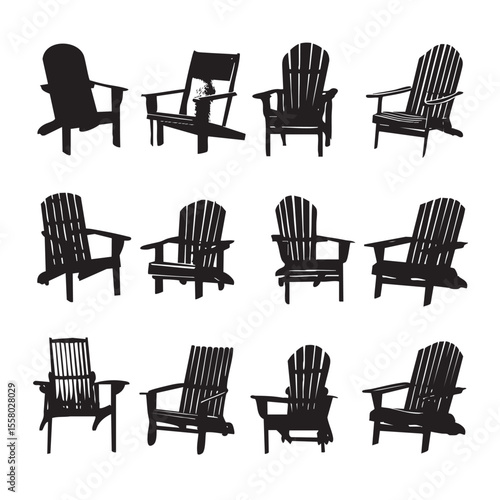 adirondack chair silhouette set, Black & White silhouette set